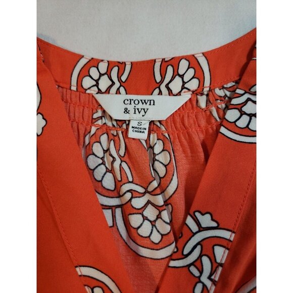 Crown & Ivy Womens Printed Boho Blouse With 3/4 Sleeves & Elastic Cuffs Size S - Picture 6 of 14